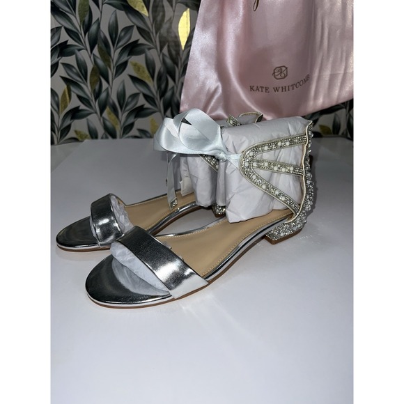 Kate Whitcomb Wedding‎ Shoes 7 Rhinestone Abbie Bling Flats Silver Pearl Comfort - Picture 4 of 6
